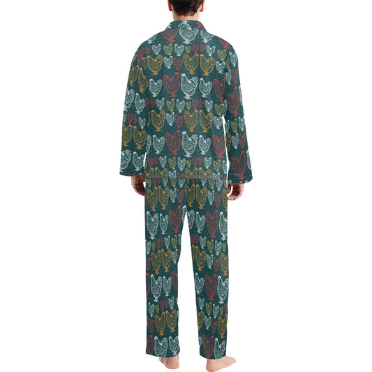 Rooster Hand Draw Design Men's Long Pajama Set