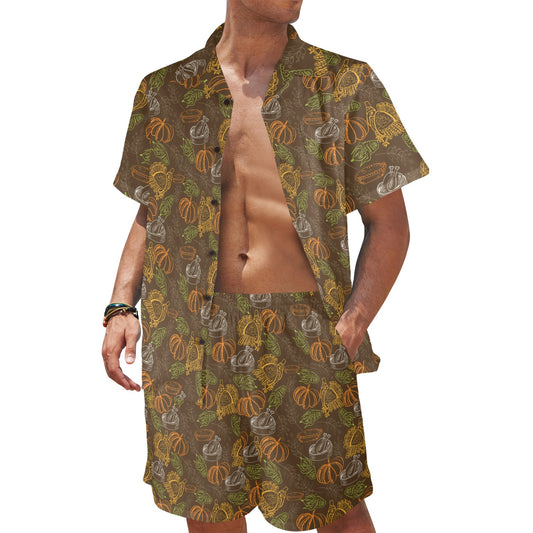 Thanksgiving Print Design LKS301 Men's Beach Shirt and Shorts Set