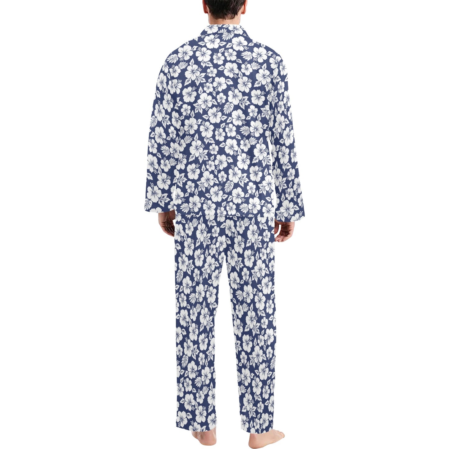 Hibiscus Blue Hawaiian Flower Style Men's Long Pajama Set