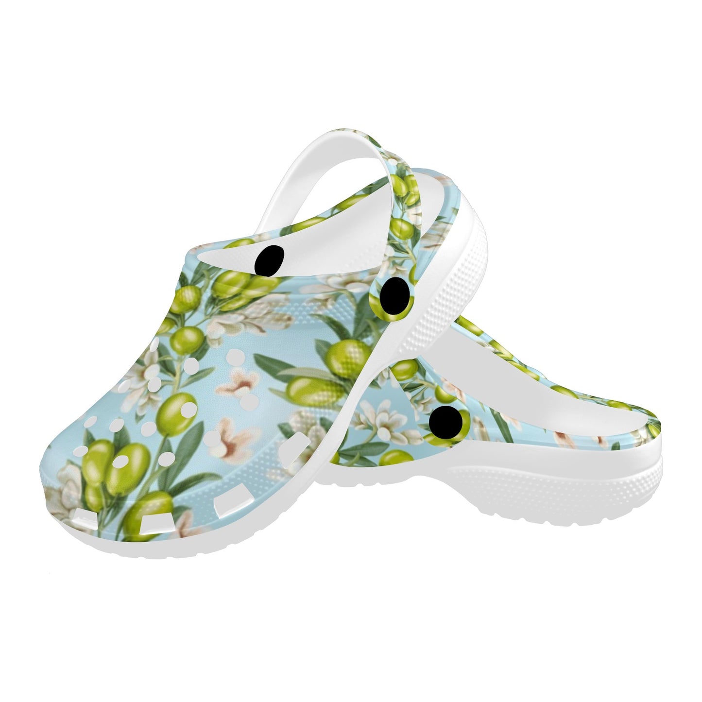 Elegant Olive Floral Print Unisex Clogs Shoes