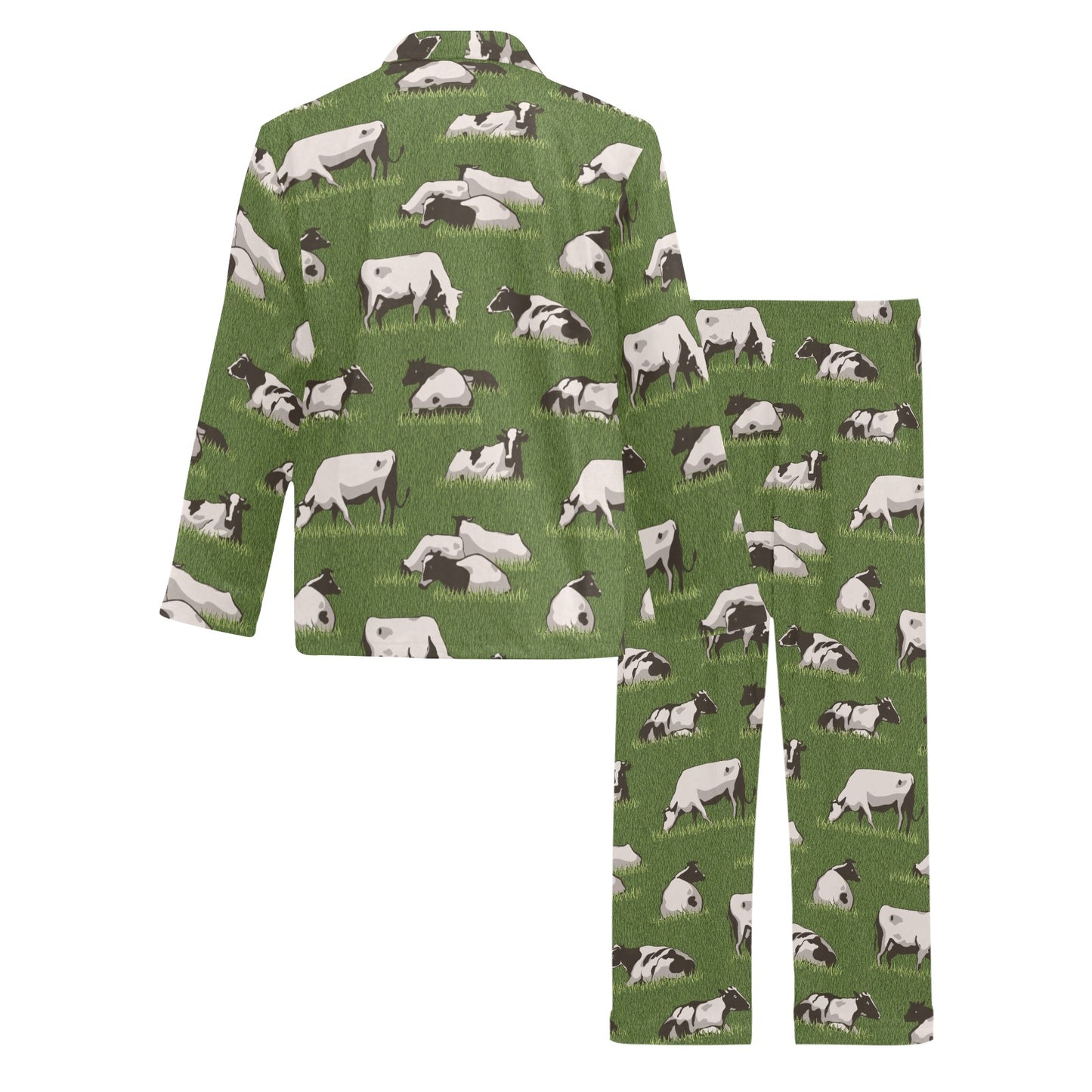 Cow on Grass Print Pattern Men's Long Pajama Set