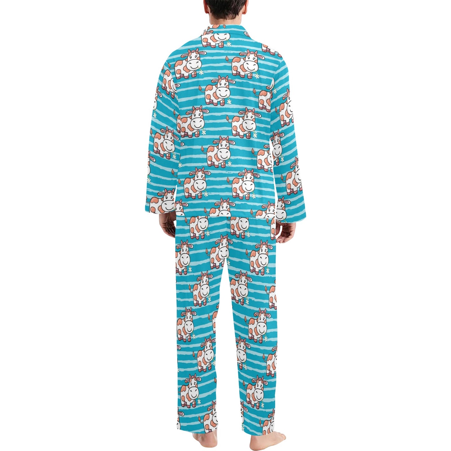 Cow Cute Print Pattern Men's Long Pajama Set
