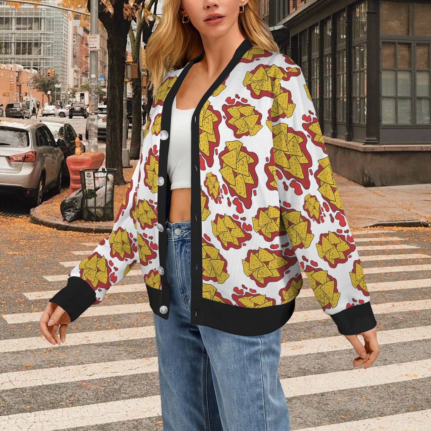 Nachos Pattern Print Design A03 Women's Cardigan