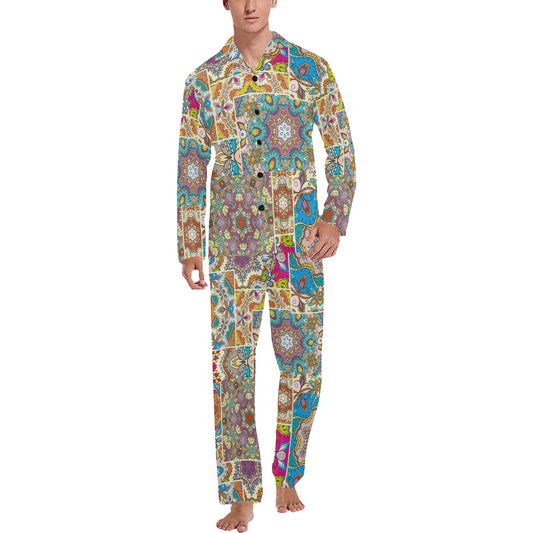 Patchwork Print Design LKS402 Men's Long Pajama Set