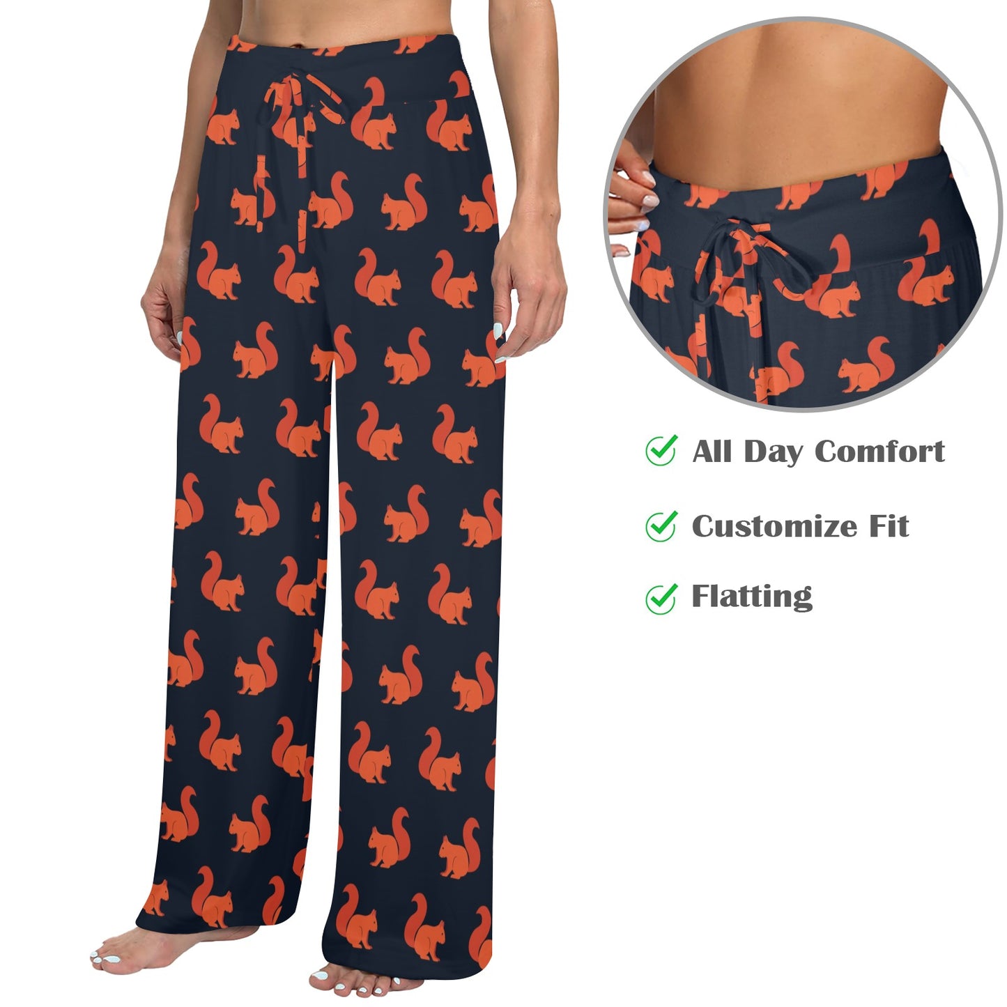Squirrel Print Design LKS306 Women's Wide Leg Lounge Pants