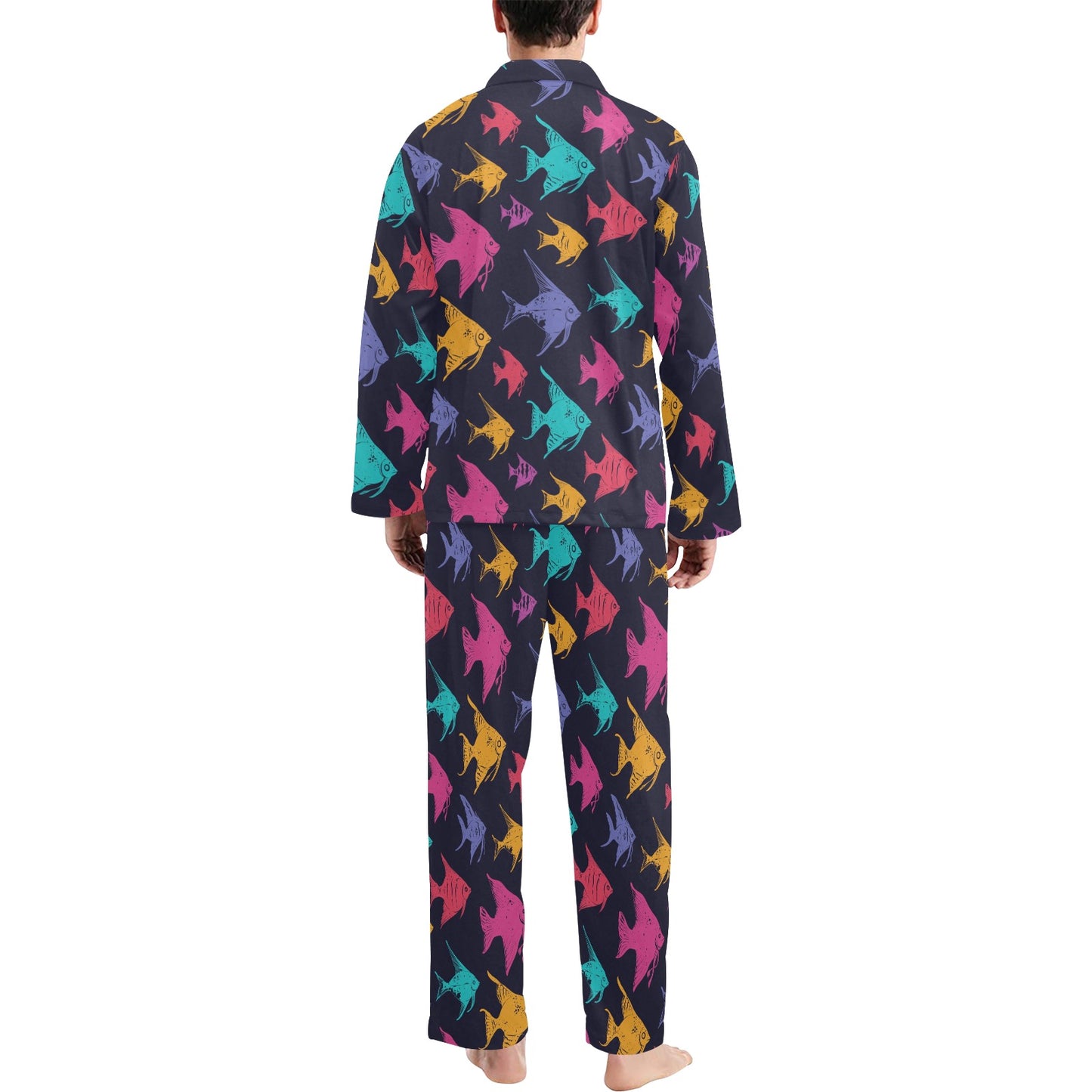 Angelfish Colorful Pattern Print Design 03 Men's Long Pajama Set
