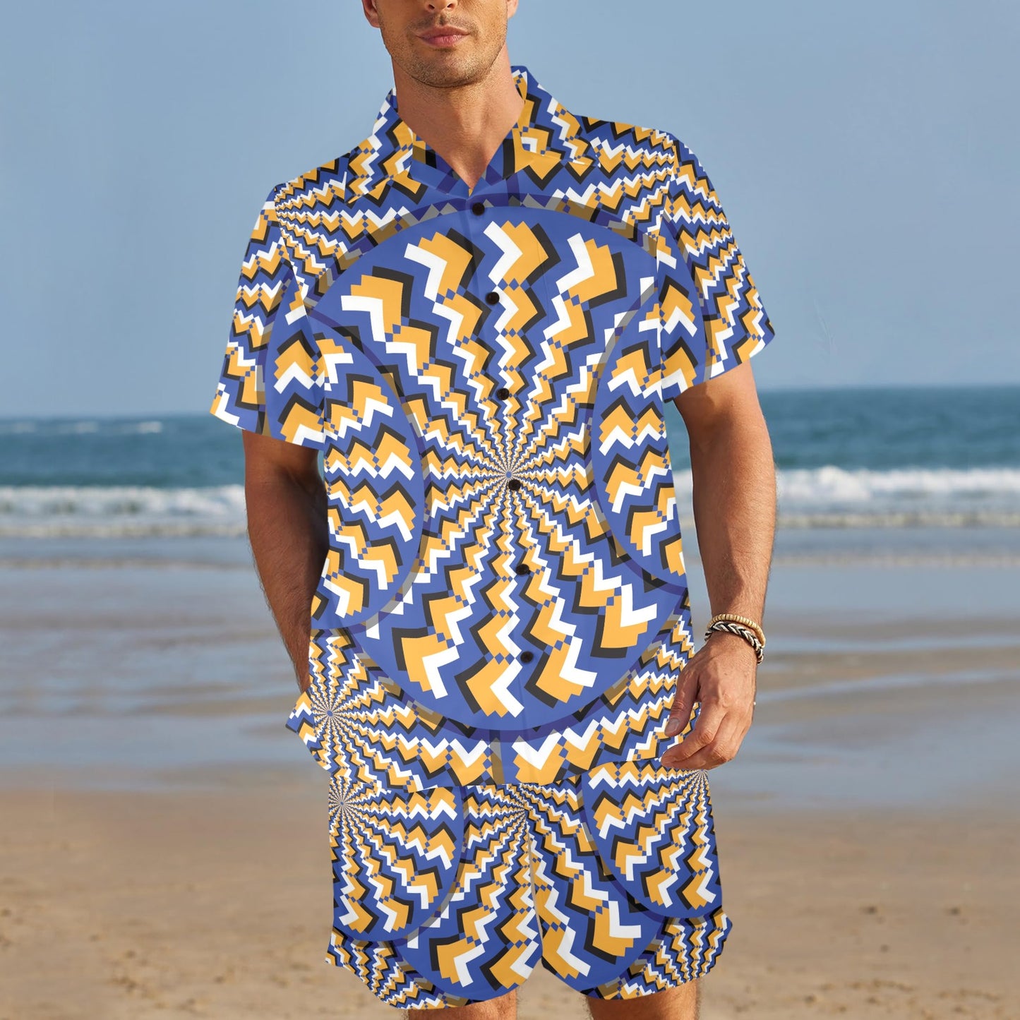 Optical illusion Pattern Print Design A01 Men's Beach Shirt and Shorts Set