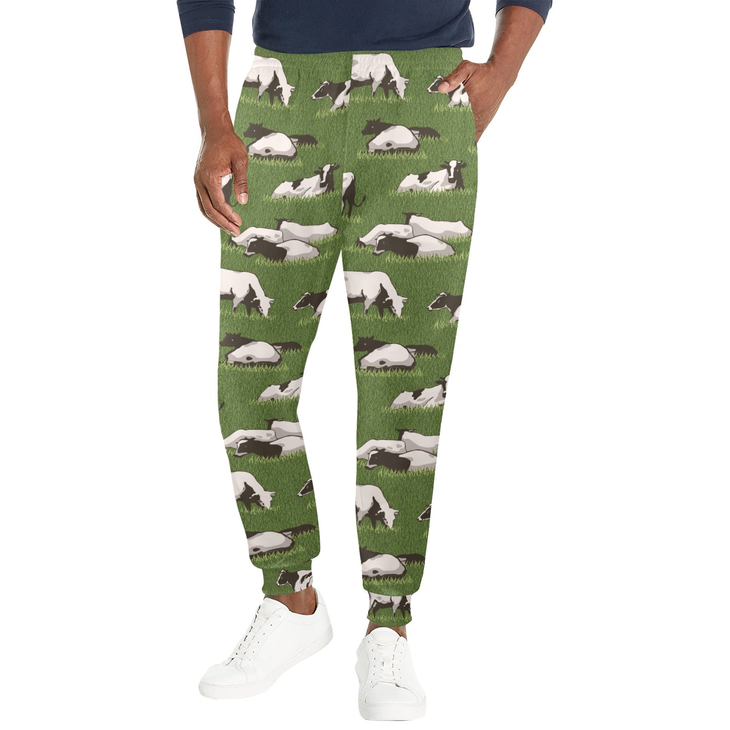 Cow on Grass Print Pattern Men's Casual Track Pants