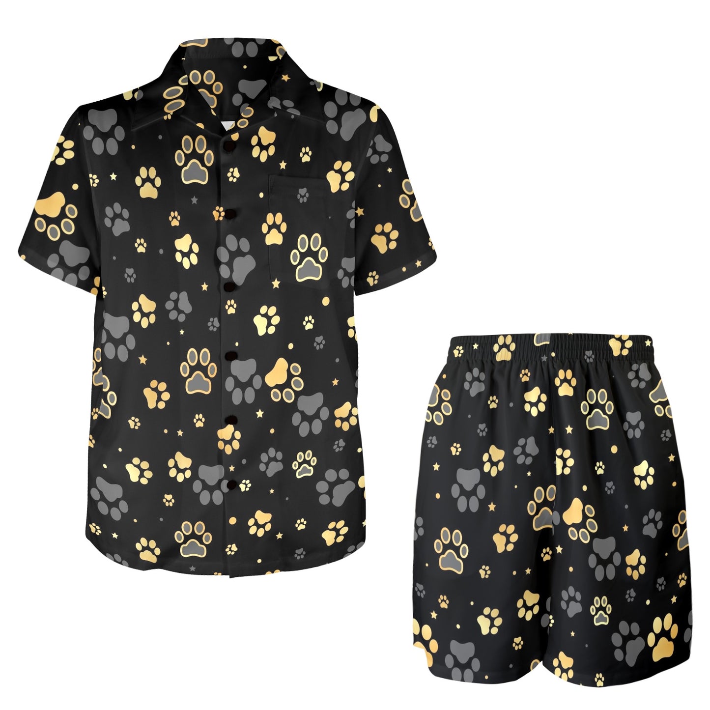 Dog paw Design Print Pattern JJ0117 Men's Beach Shirt and Shorts Set