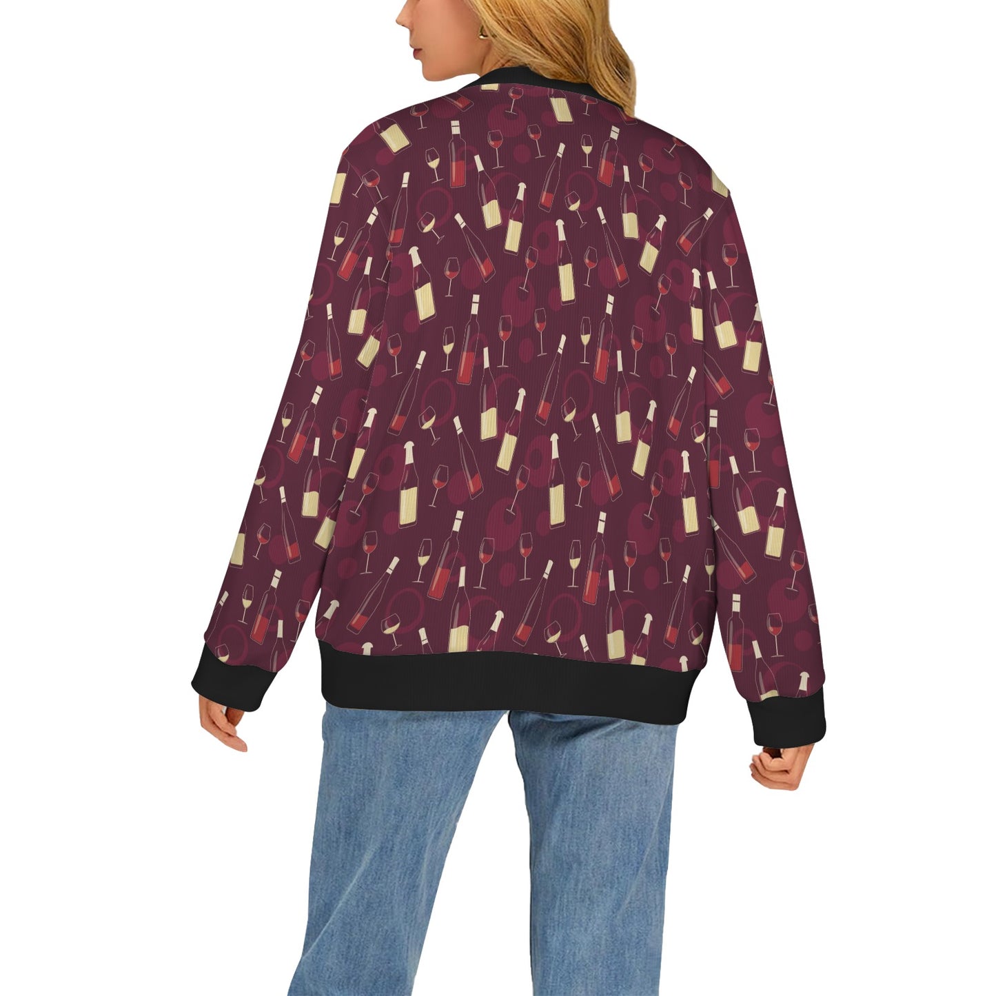 Wine Themed Pattern Print Women's Cardigan