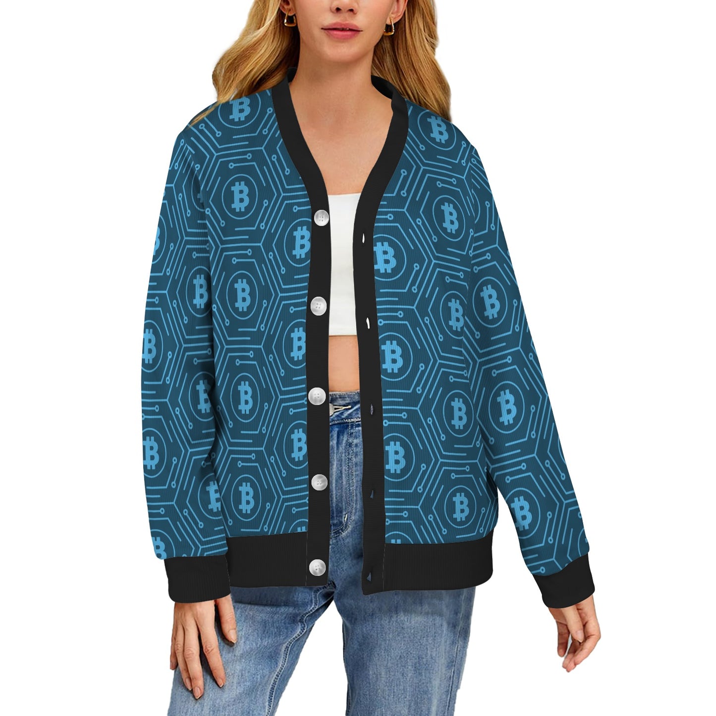 Cryptocurrency Pattern Print Design 04 Women's Cardigan