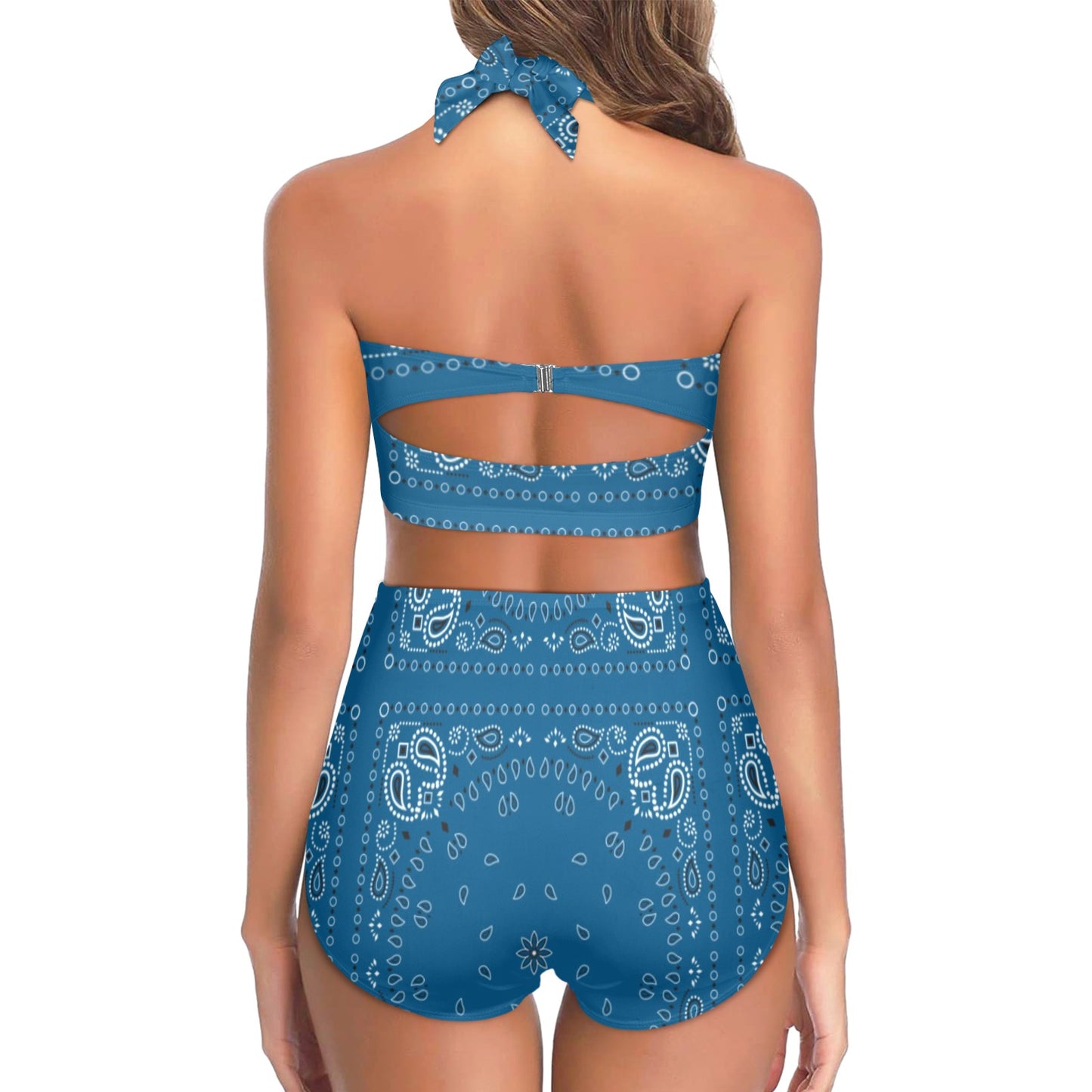 Bandana Blue Print Design LKS301 Halter Neck Bikini Swimsuit