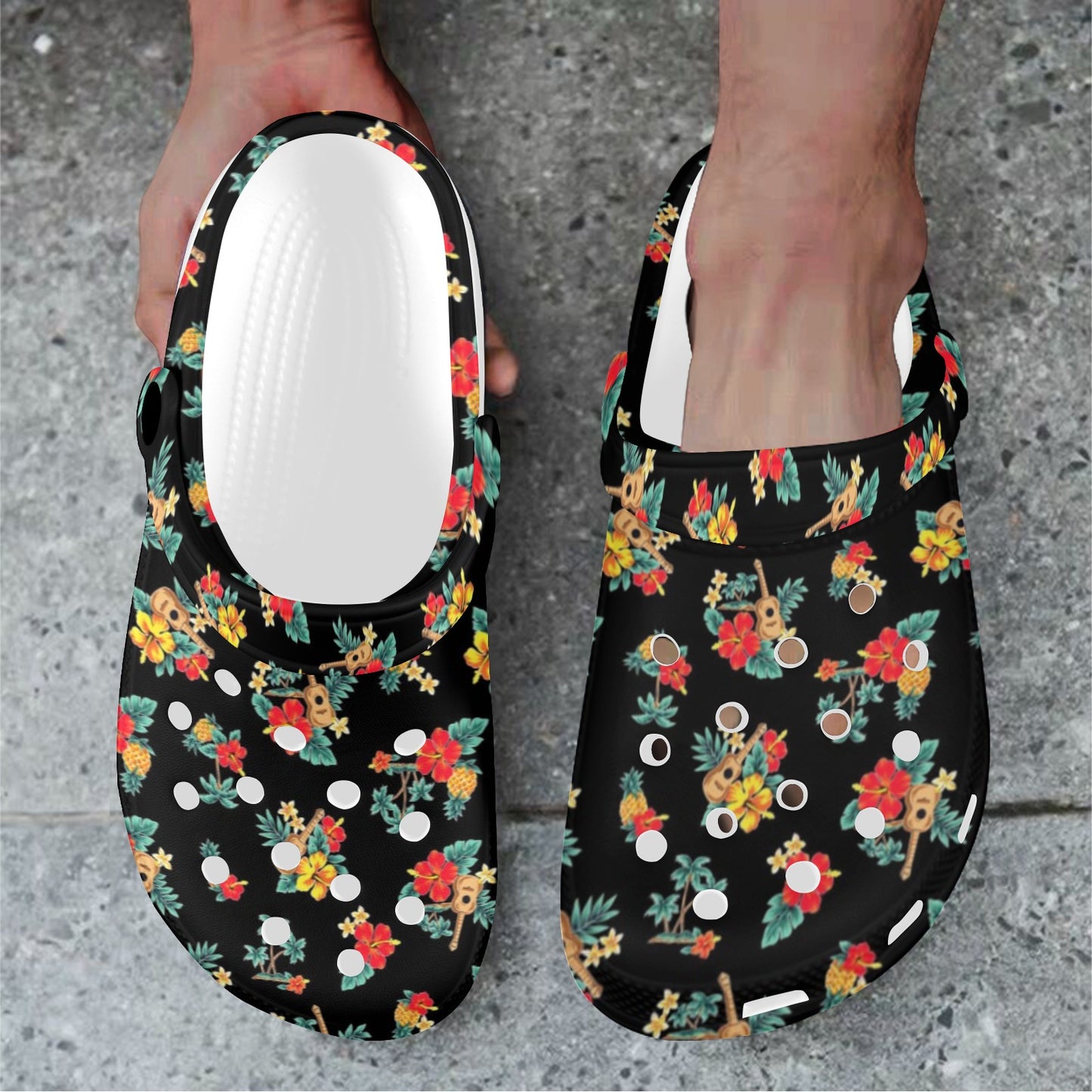 Hawaiian Flower Themed Print Unisex Clogs Shoes