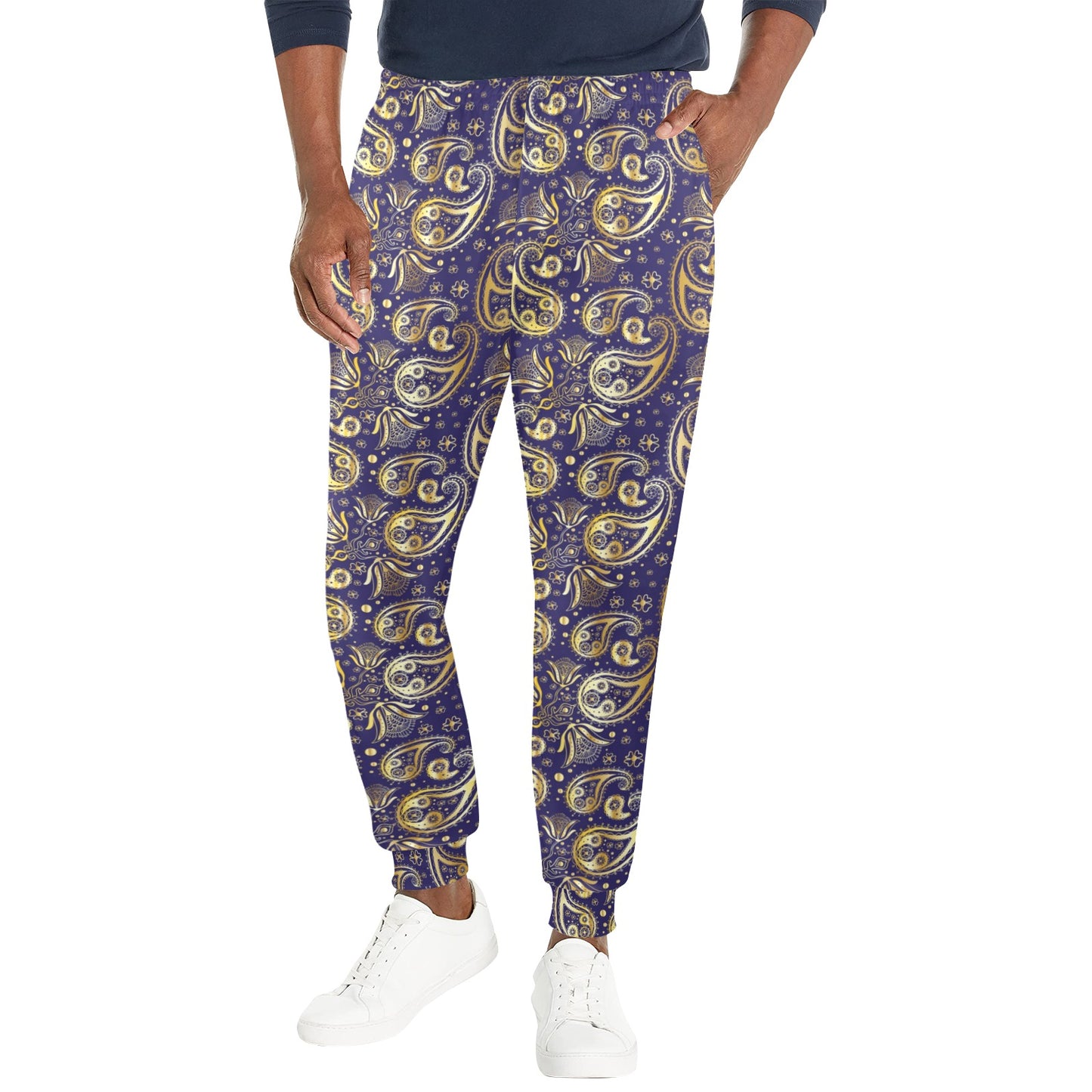 Paisley Blue Yellow Design Print Men's Casual Track Pants