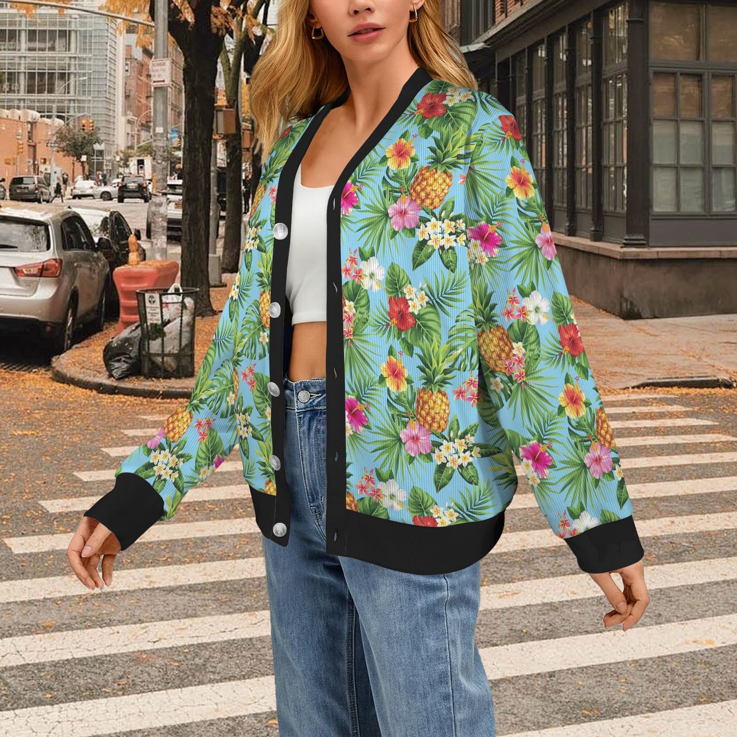 Pineapple Hawaiian flower Tropical Women's Cardigan