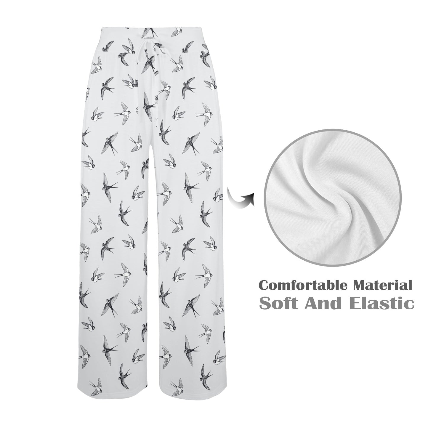 Swallow Bird Pattern Print Design 04 Women's Wide Leg Lounge Pants