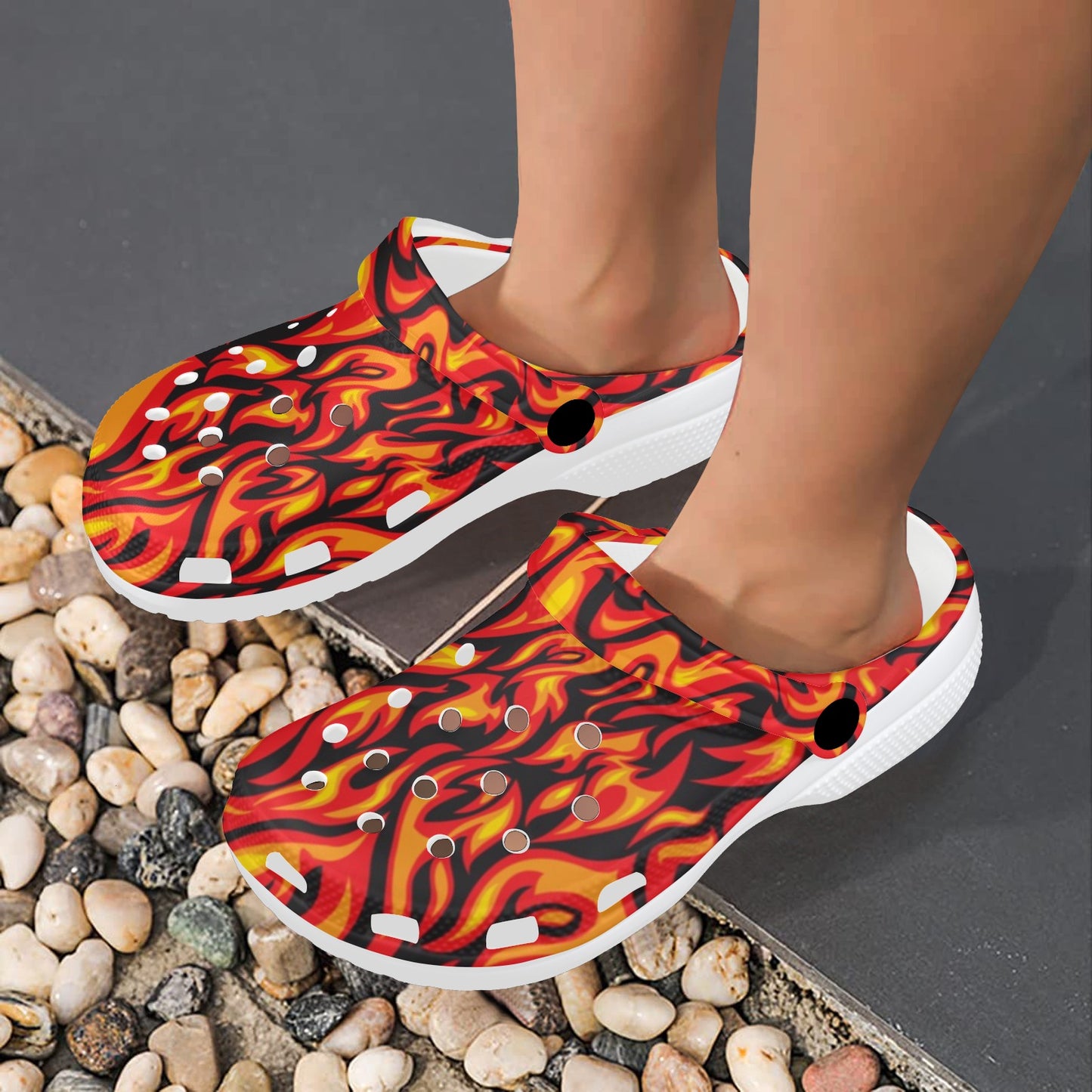 Flame Fire Print Pattern Unisex Clogs Shoes