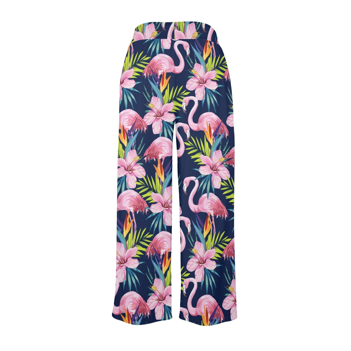 Flamingo Hibiscus Print Women's Wide Leg Lounge Pants