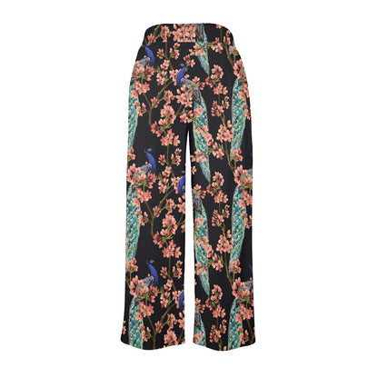 Peacock Pattern Print Design A01 Women's Wide Leg Lounge Pants