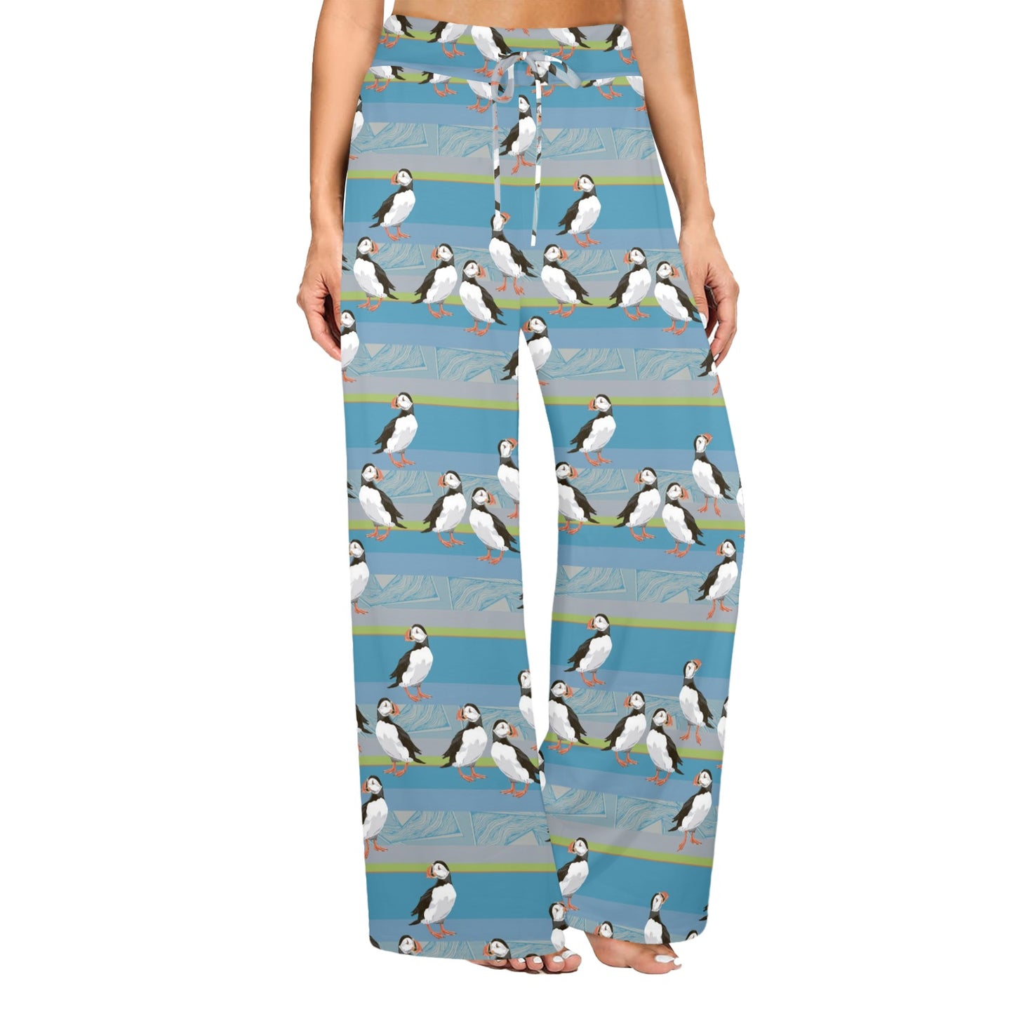 Puffin Pattern Print Design A01 Women's Wide Leg Lounge Pants