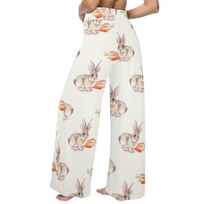 Rabbit Pattern Print Design 01 Women's Wide Leg Lounge Pants