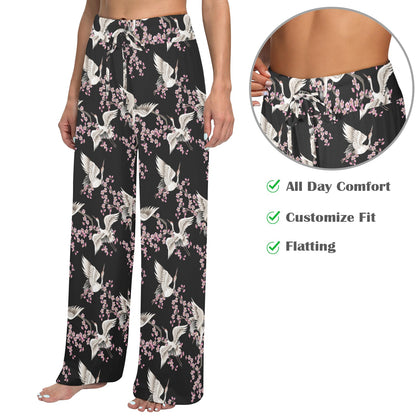 Crane Pattern Print Design 01 Women's Wide Leg Lounge Pants