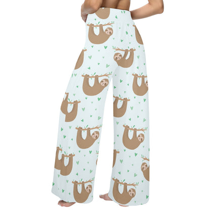 Sloth Print Design LKS308 Women's Wide Leg Lounge Pants