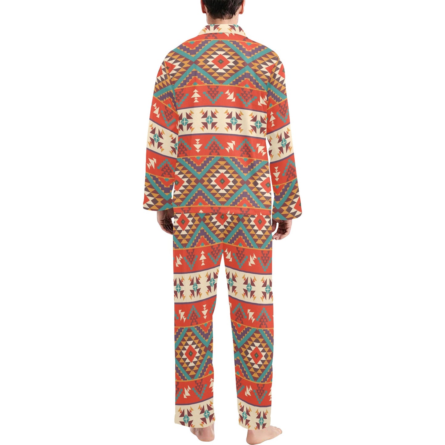 Aztec Red Print Pattern Men's Long Pajama Set