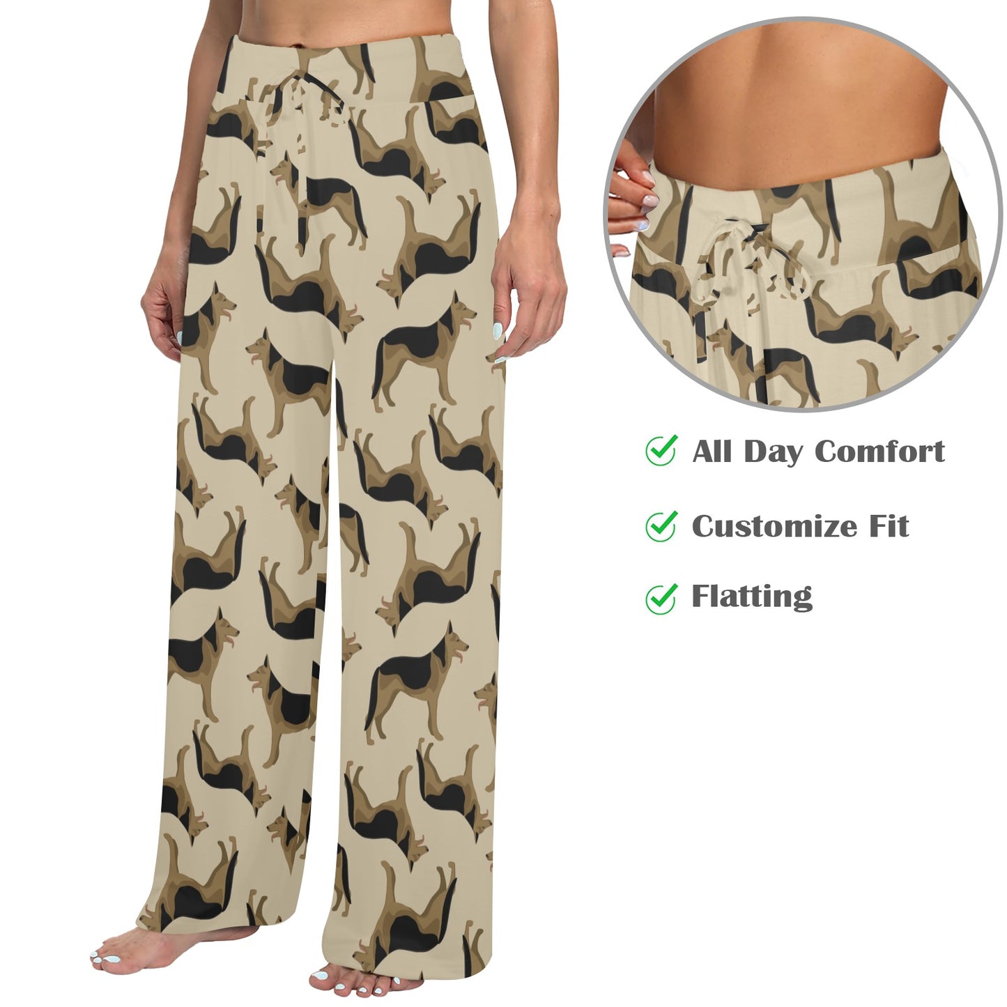 German Shepherd Design Print Pattern JJ0255 Women's Wide Leg Lounge Pants