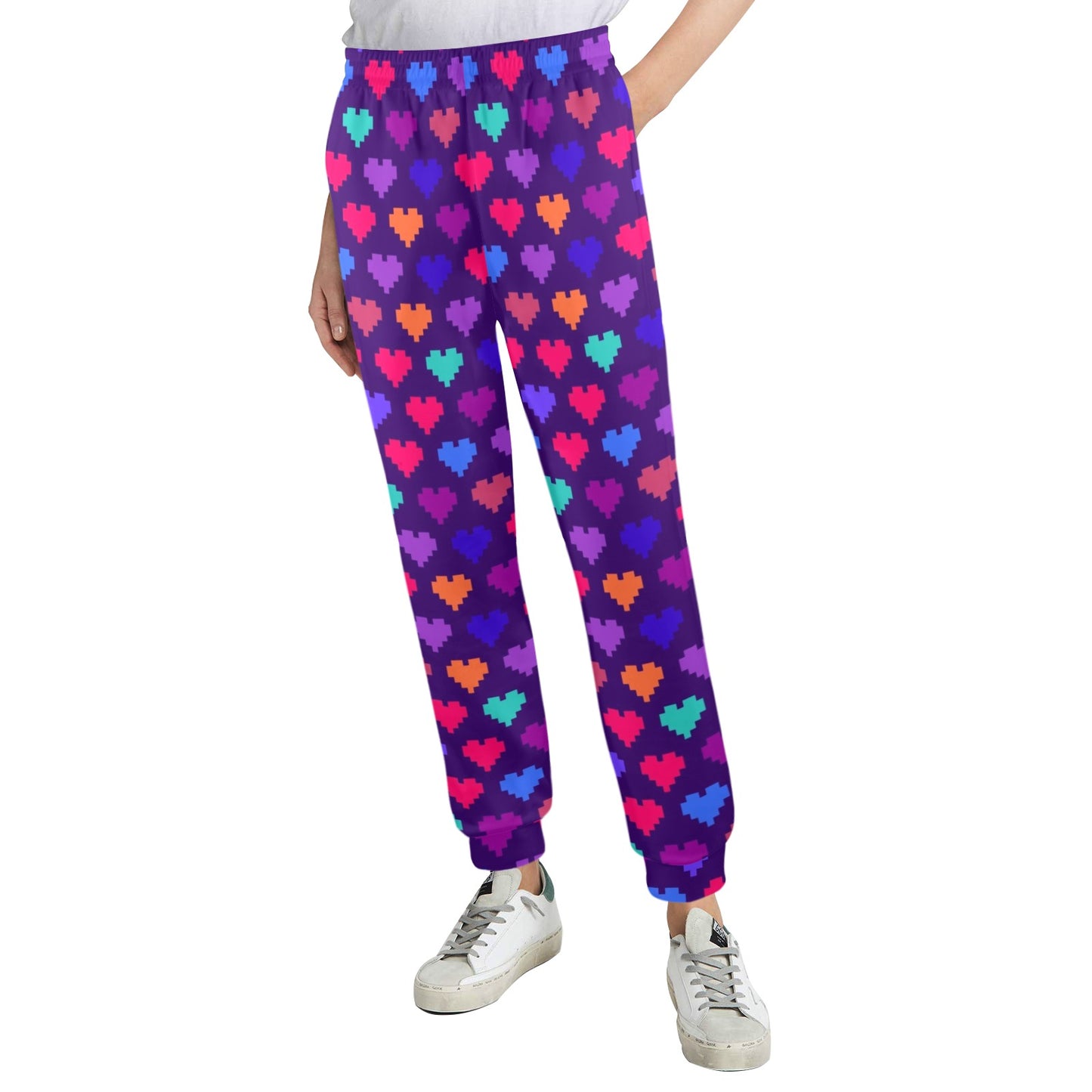 Heart Pixel Pattern Print Design HE03 Women's Casual Track Pants