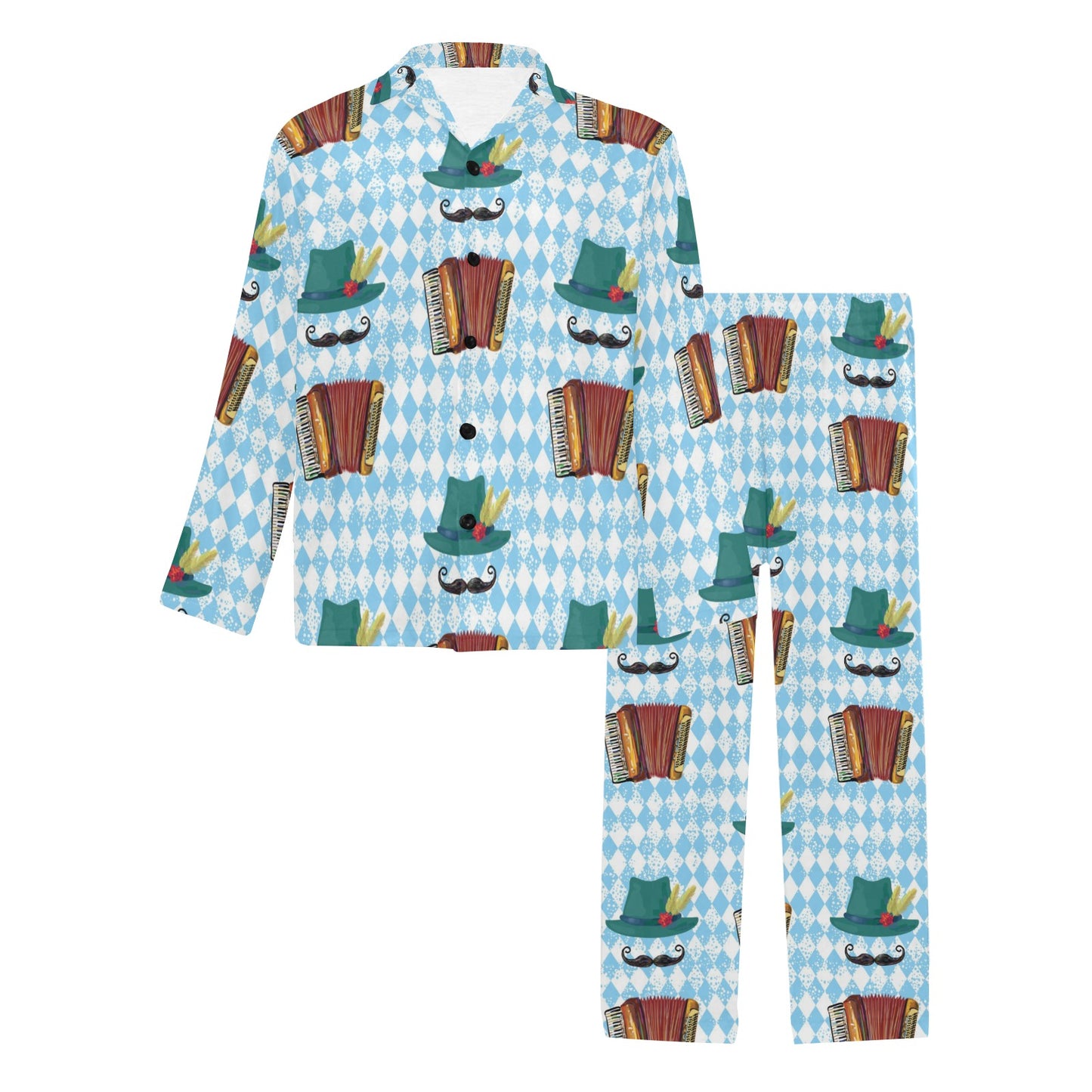 Accordion Mustache Pattern Print Design 01 Men's Long Pajama Set