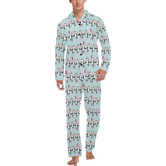 Penguin Sking Design Men's Long Pajama Set