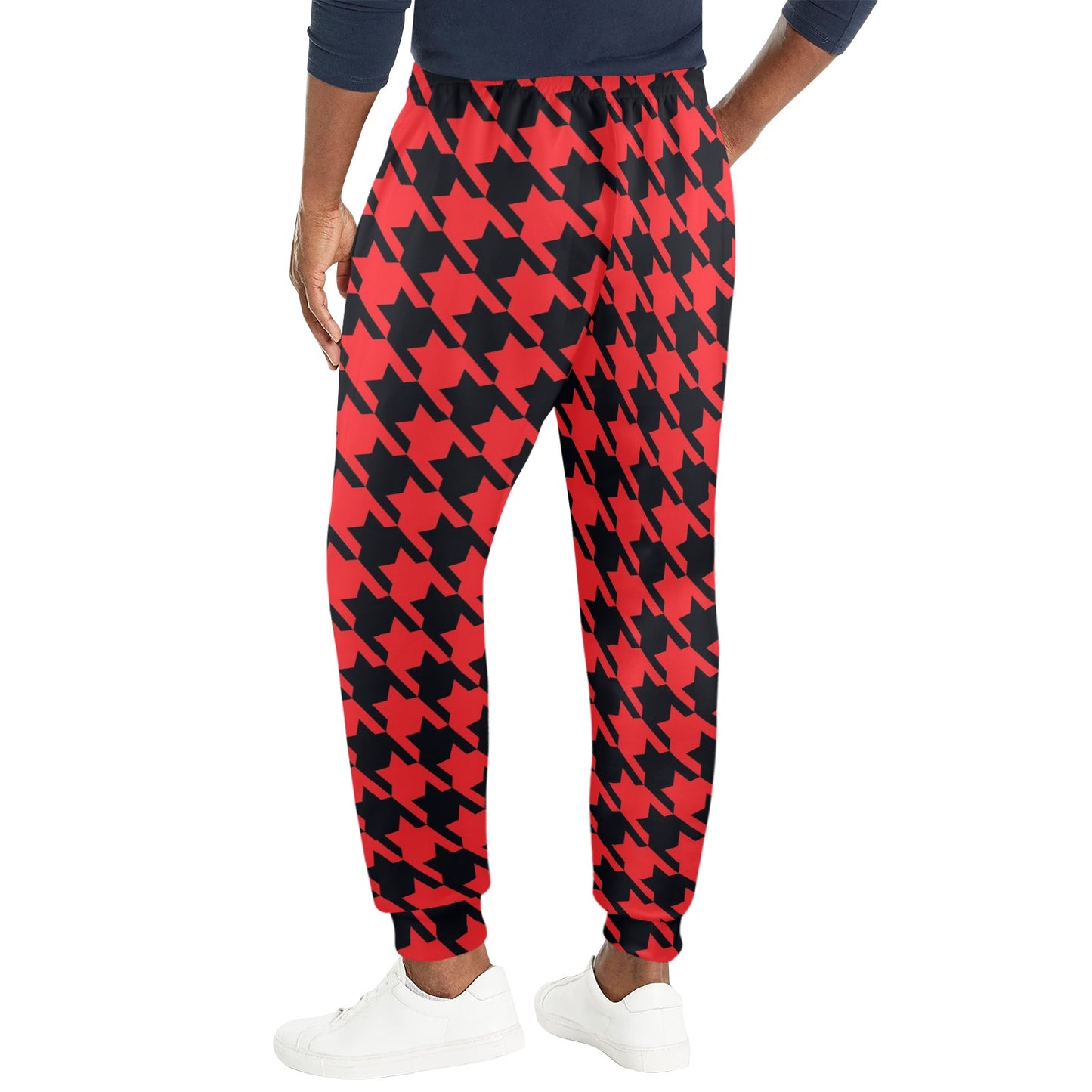 Houndstooth Red Pattern Print Design 03 Men's Casual Track Pants