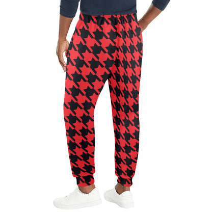 Houndstooth Red Pattern Print Design 03 Men's Casual Track Pants