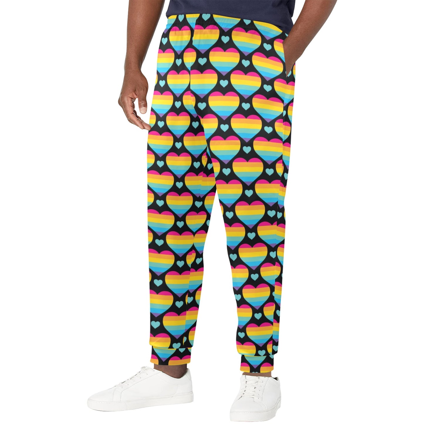 Rainbow Heart Print Pattern Men's Casual Track Pants
