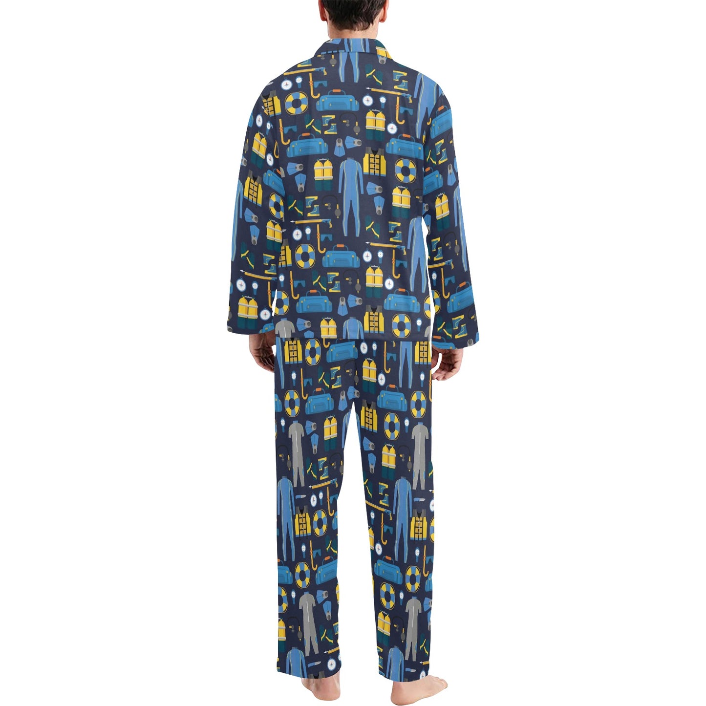 Scuba Equipment Print Design LKS305 Men's Long Pajama Set