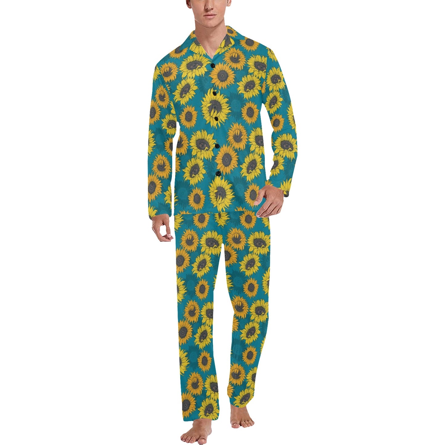 Sunflower Print Design LKS301 Men's Long Pajama Set