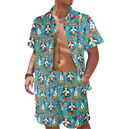 Day of the Dead Old School Girl Design Men's Beach Shirt and Shorts Set