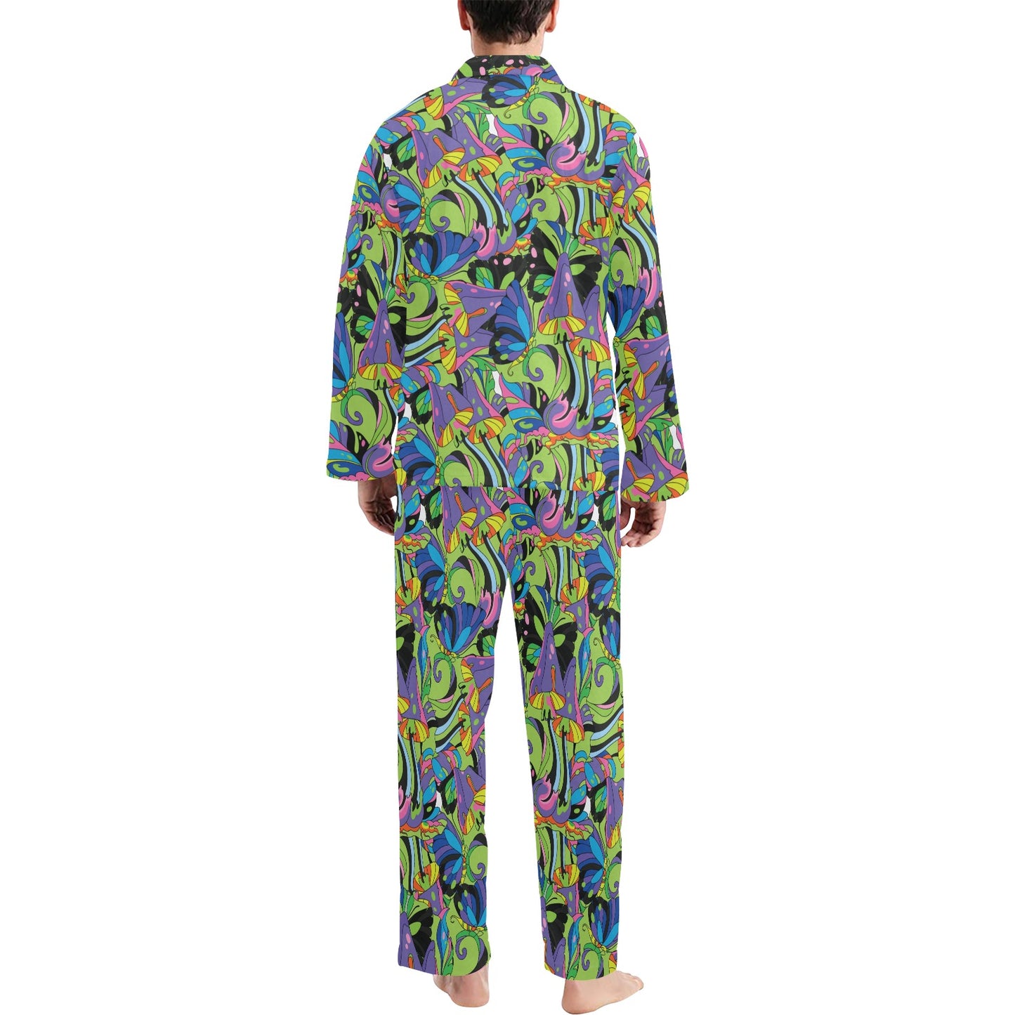 Psychedelic Trippy Mushroom Themed Men's Long Pajama Set