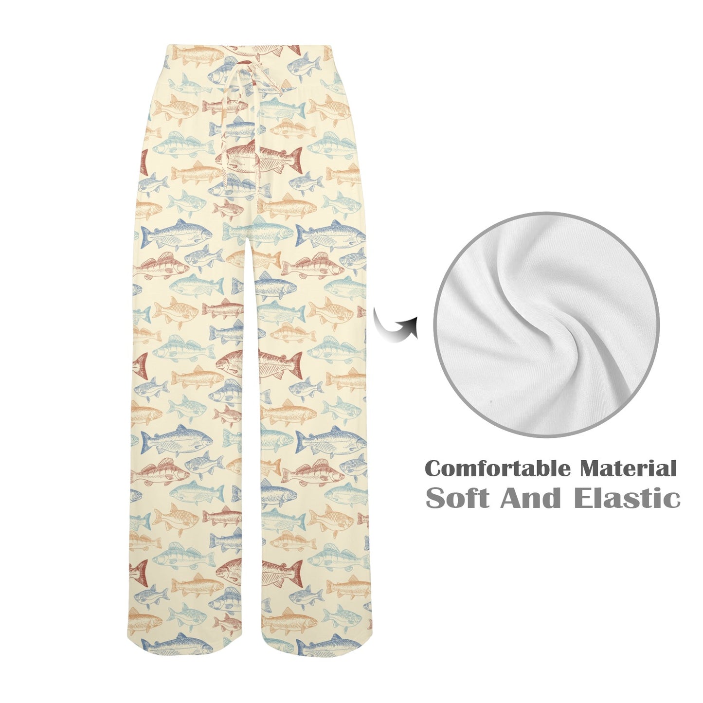 Salmon Fish Print Design LKS302 Women's Wide Leg Lounge Pants