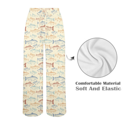 Salmon Fish Print Design LKS302 Women's Wide Leg Lounge Pants