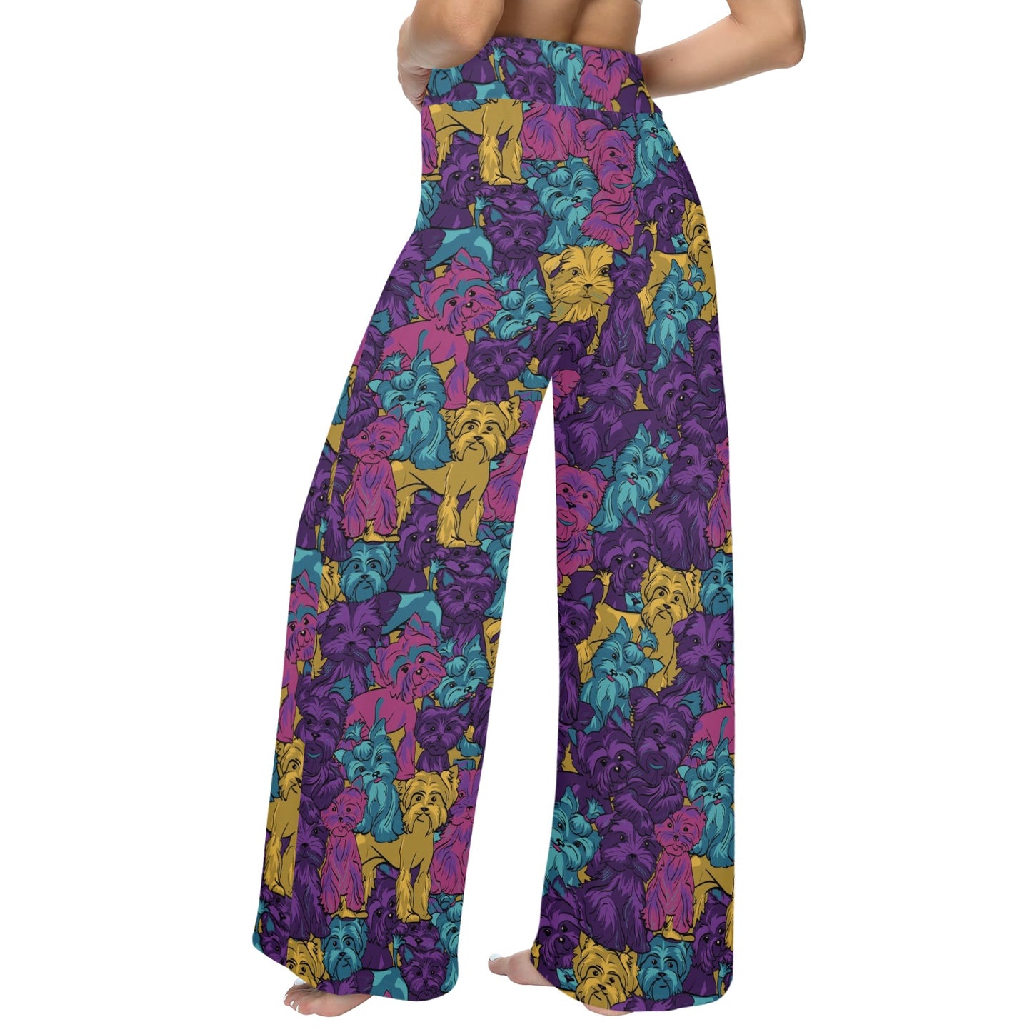 Yorkshire Terriers Print Design LKS3010 Women's Wide Leg Lounge Pants