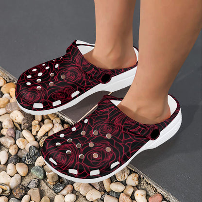 Red Rose Design Print Unisex Clogs Shoes