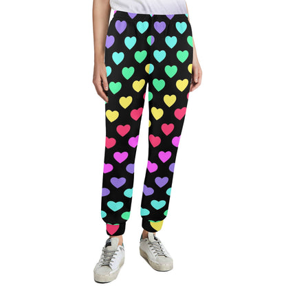 Heart Rainbow Pattern Print Design HE02 Women's Casual Track Pants