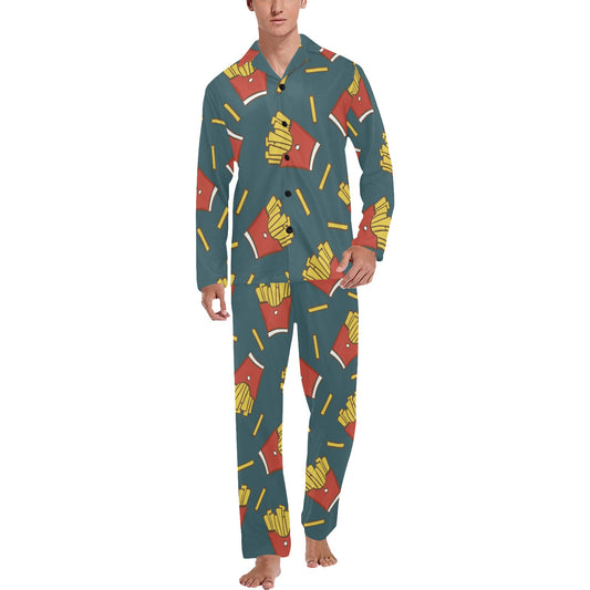 French Fried Pattern Print Design 04 Men's Long Pajama Set