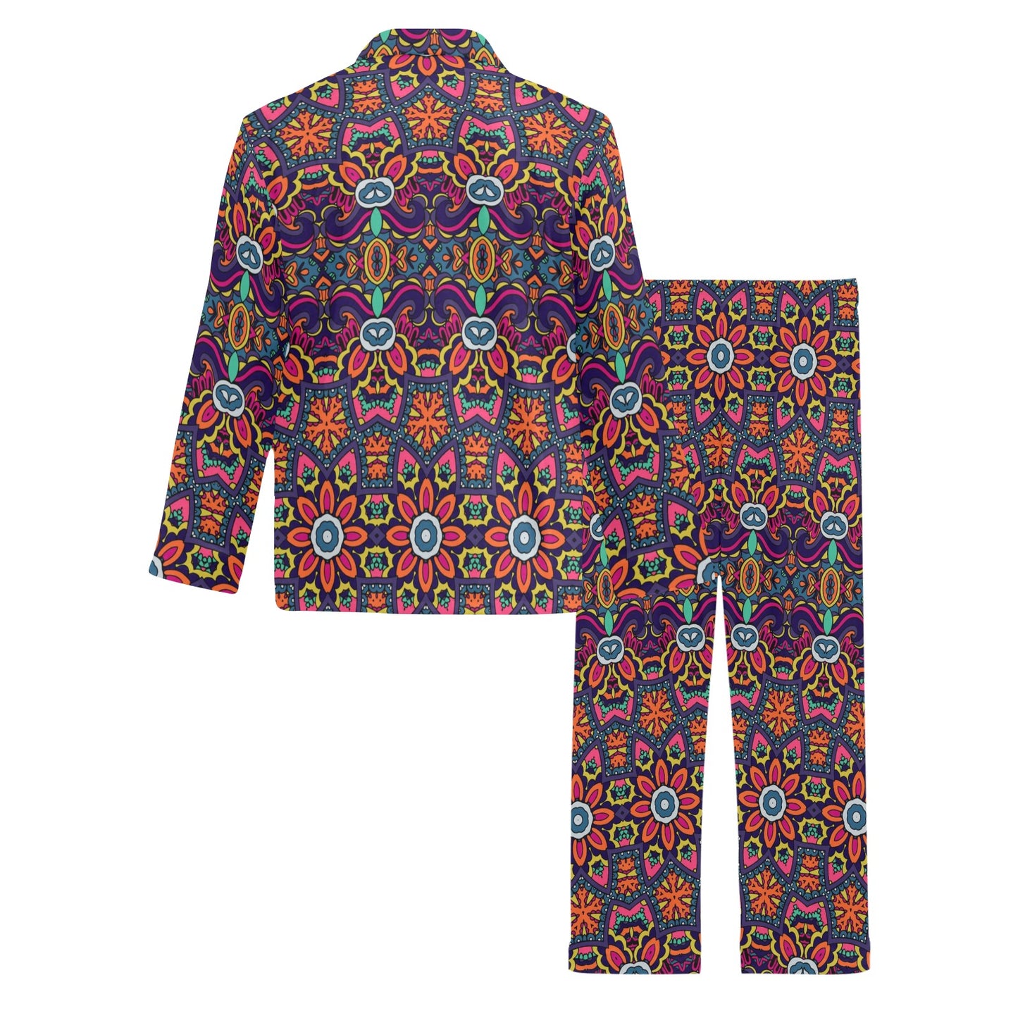 Ethnic Flower Style Print Pattern Men's Long Pajama Set