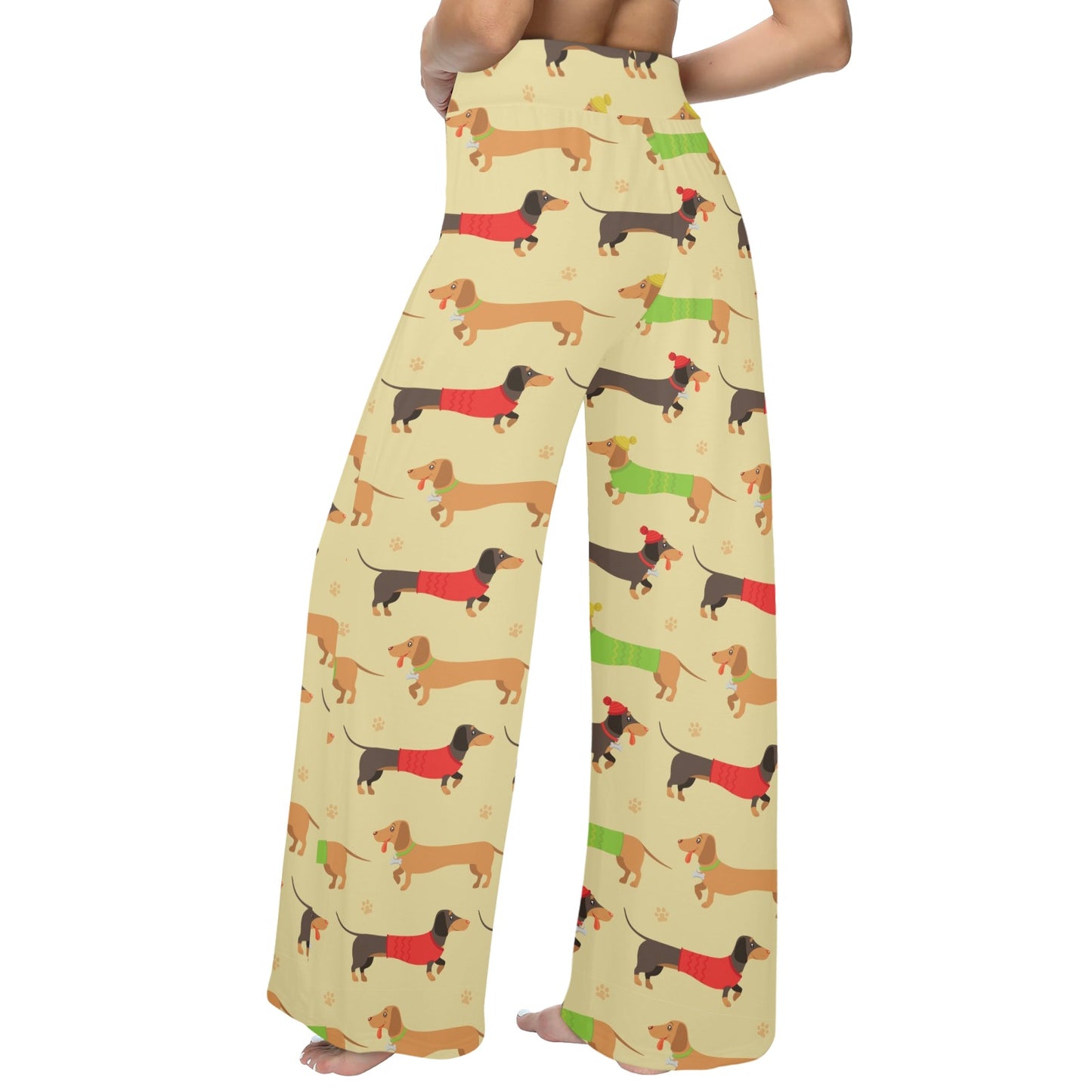 Dachshund Pattern Print Design 06 Women's Wide Leg Lounge Pants