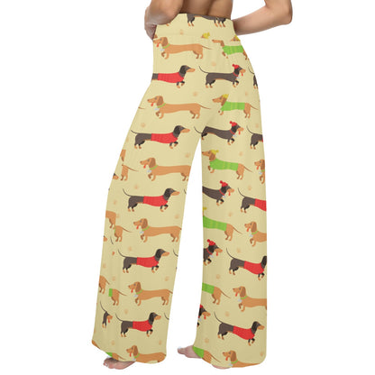 Dachshund Pattern Print Design 06 Women's Wide Leg Lounge Pants