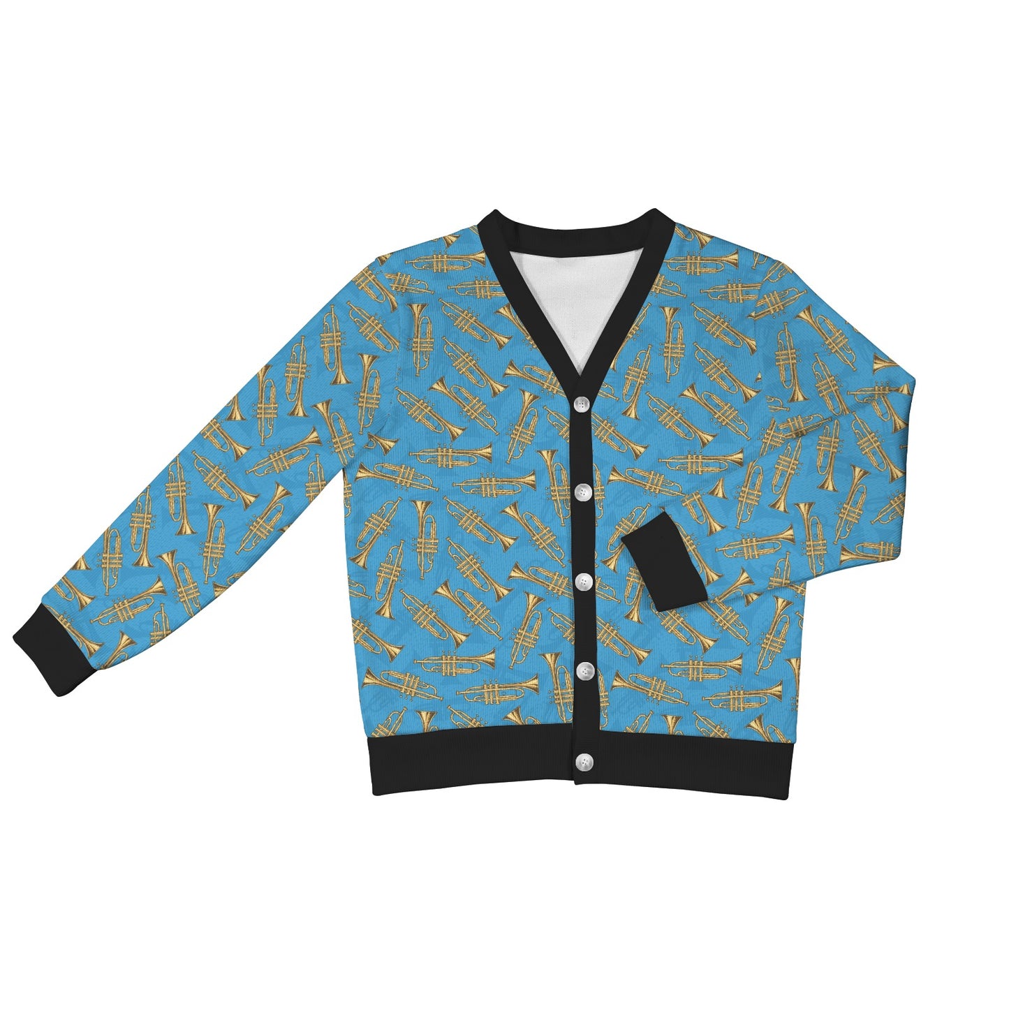 Trumpet Golden Pattern Themed Print Women's Cardigan