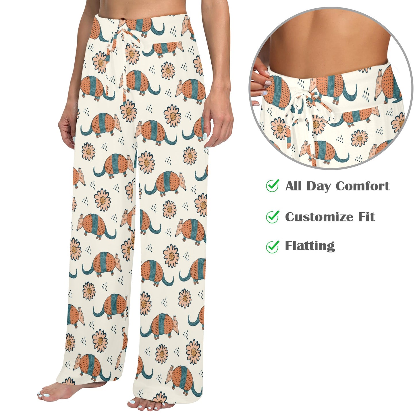 Armadillo Pattern Print Design 02 Women's Wide Leg Lounge Pants